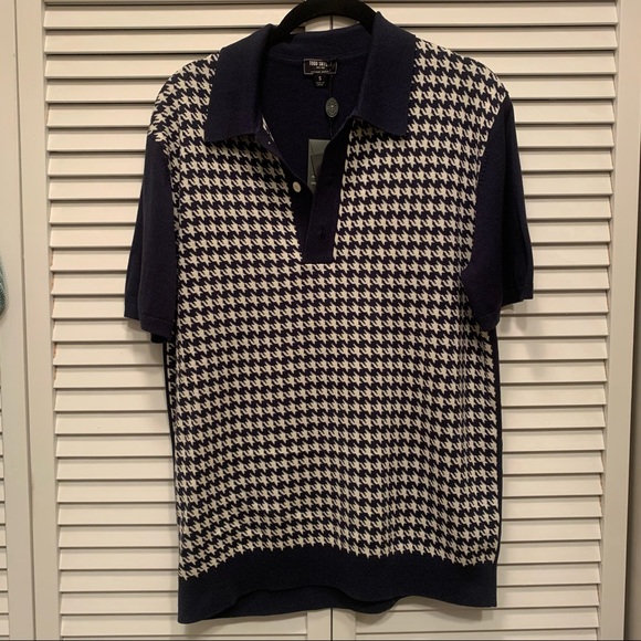 Todd Snyder Navy Houndstooth Knit Polo